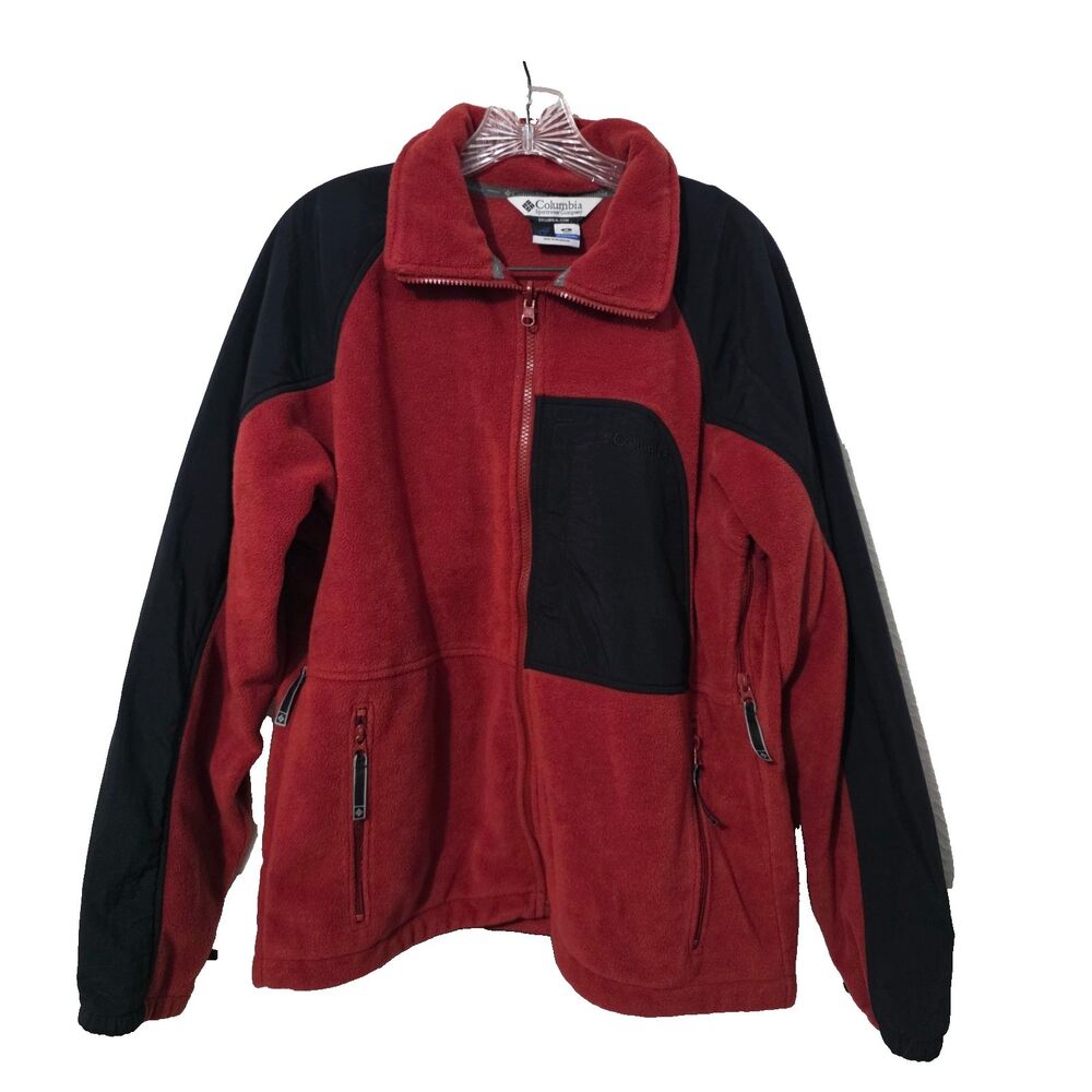 Vtg Columbia Interchange Fleece Jacket Mens Red Black Pit Zips Full Zip M